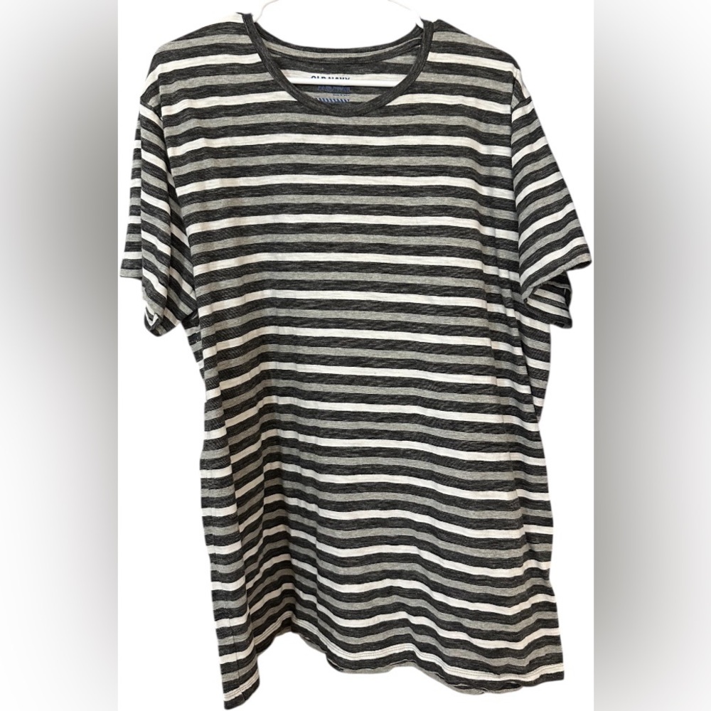 Old Navy Black, White and Grey Striped Crew Neck Short Sleeve Tee
